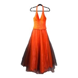 Milano Collection Exclusive Gown Orange Black w sequence   Organza NWT
